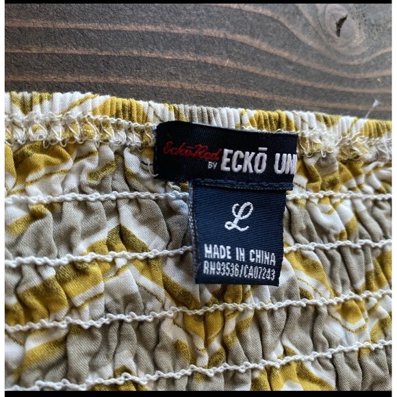 VTG Y2K Ecko Red UNLTD Dress L Halter Tank Tan Mustard Boho Beachy Babydoll Mini - Picture 3 of 15